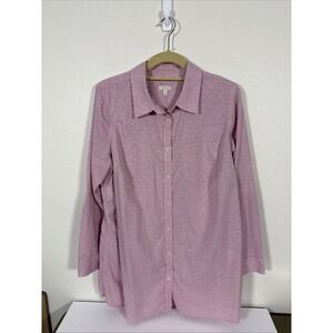 Talbots Shirt Womens 1X CottonModal Button‎ Up 3/4 Sleeve Pink C2